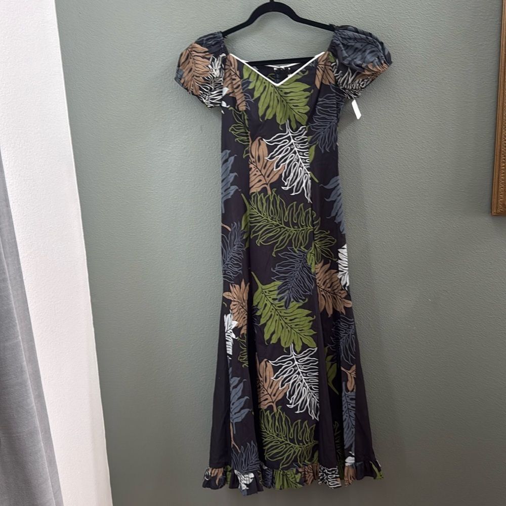 NWT Vintage Amy Lee Aloha Dress Sz XXS 0-2 Hawaii Brown Black Green